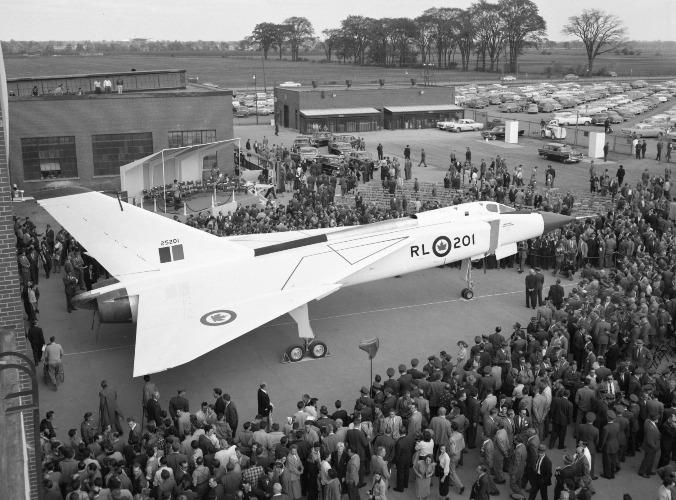 Avro Canada CF-105 Arrow prototype is rolled out of the factory, Malton, Ontario, October 4th, 1957 
